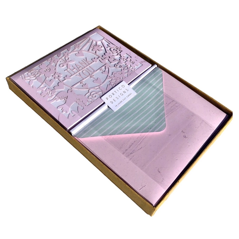 Portico Designs Soft Pink Heart Laser Cut Thank You Cards (PTLC1718), Set of 10